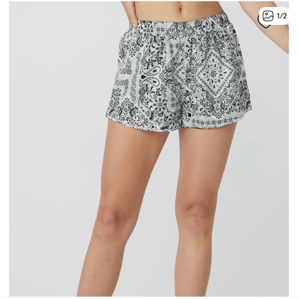 Alo Black and White Paisley Bandana Shorts